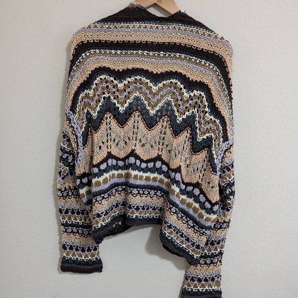 Free People Feeling Nostalgic Crochet Knit Boho Cottage Retro Cardigan M - Picture 4 of 8